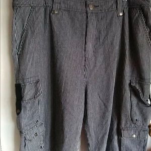KNOCKOUT JEANS Black & White Striped Shorts‎ Cargo